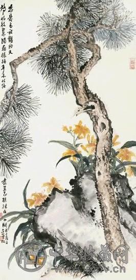 吴徵 1948年作 虬龙忘忧 立轴 设色纸本