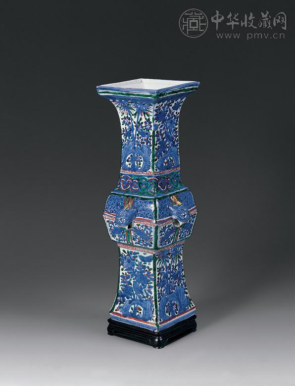 明万历 青花五彩铺首花觚