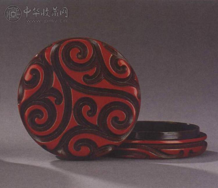 明十六世纪 剔犀云红圆盒