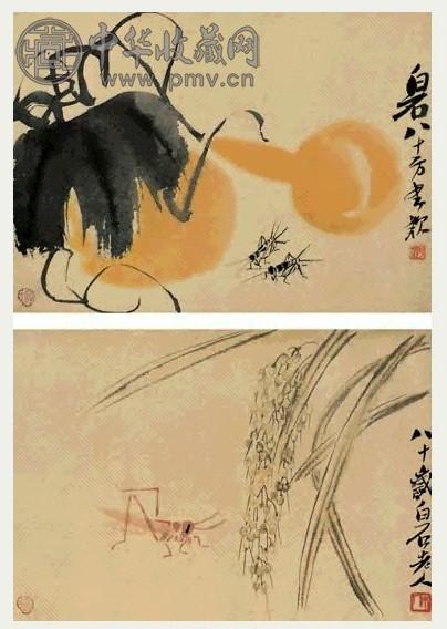 近现代 齐白石 花卉草虫 镜片(2件)