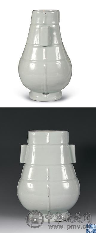 清雍正 仿汝釉贯耳穿带出戟尊