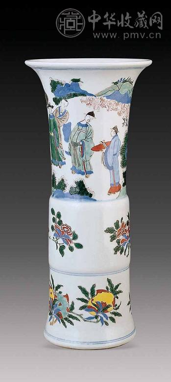 清 青花五彩人物花觚