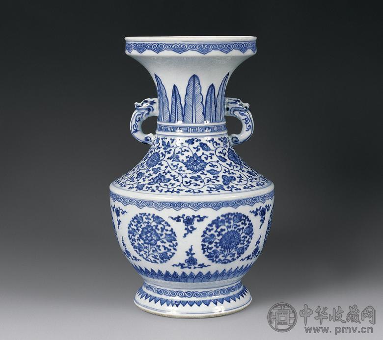 清雍正 青花盘口双耳尊