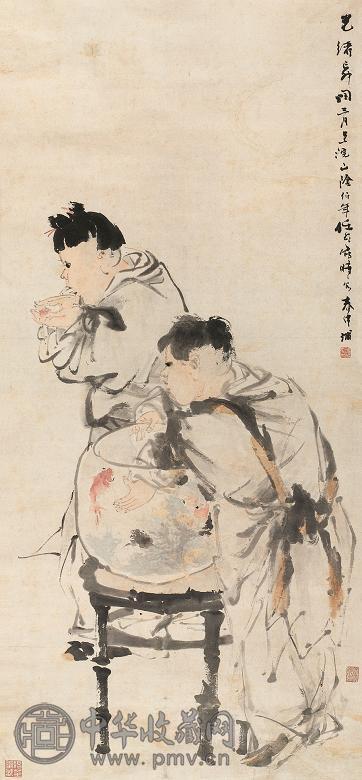 任伯年 己卯(1879年)作 摸鱼儿 立轴 设色纸本