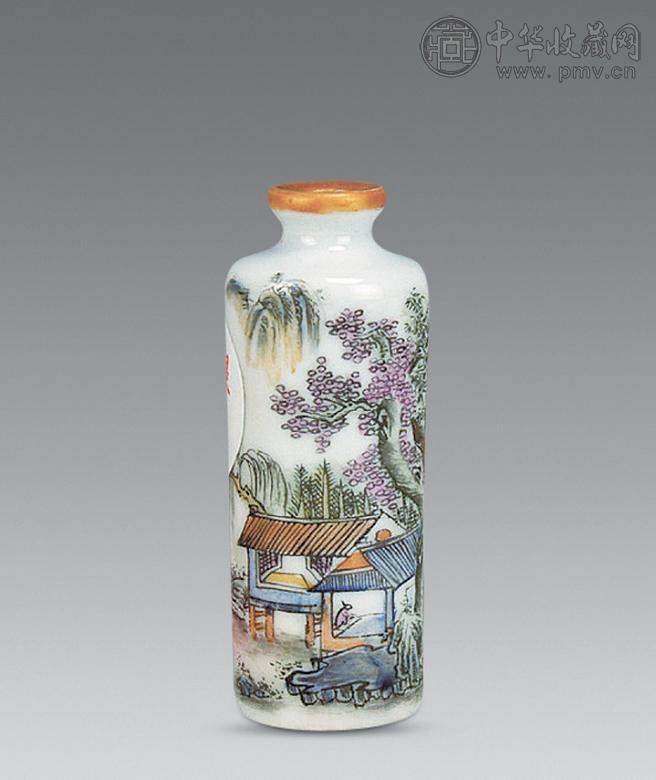 清 粉彩描金山水纹烟壶