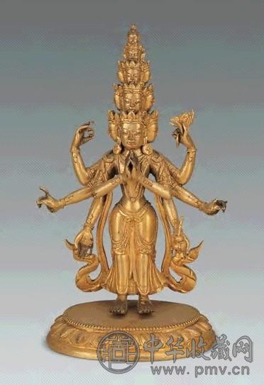 清十八世纪 铜鎏金十一面观音像