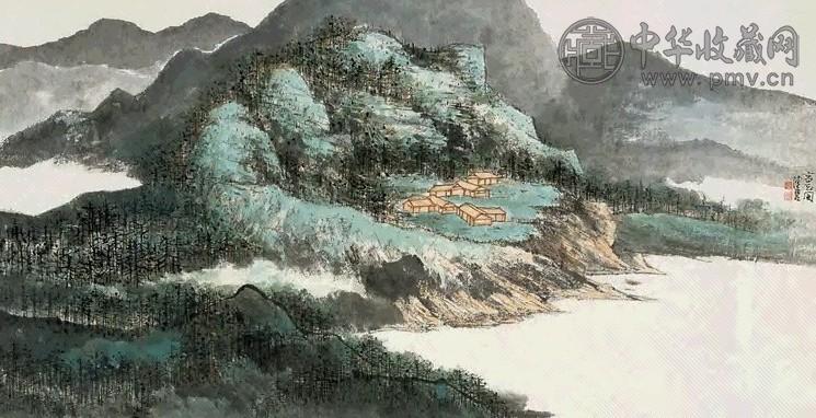 陈佩秋 深林远邨图 镜片 设色纸本