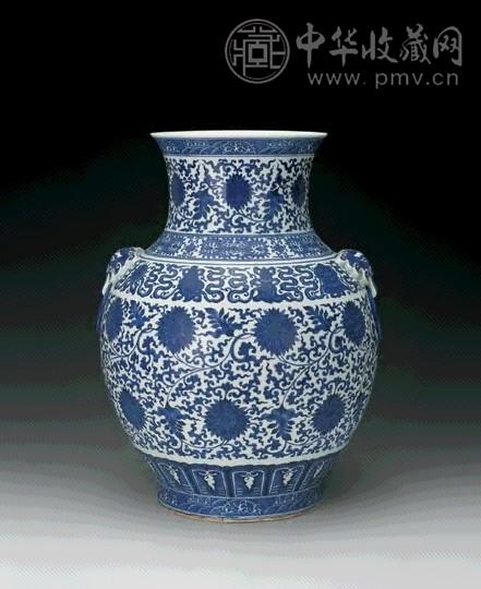 民国 青花缠枝莲八宝纹兽耳尊