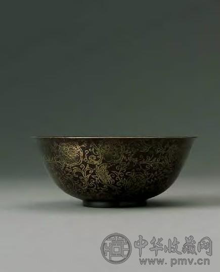 清康熙 金彩缠枝花卉纹铜碗