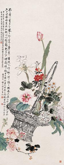 张聿光等 甲子(1924年)作 花卉 中堂 设色纸本