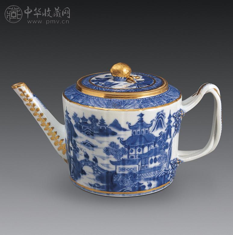 清康熙 青花山水壶