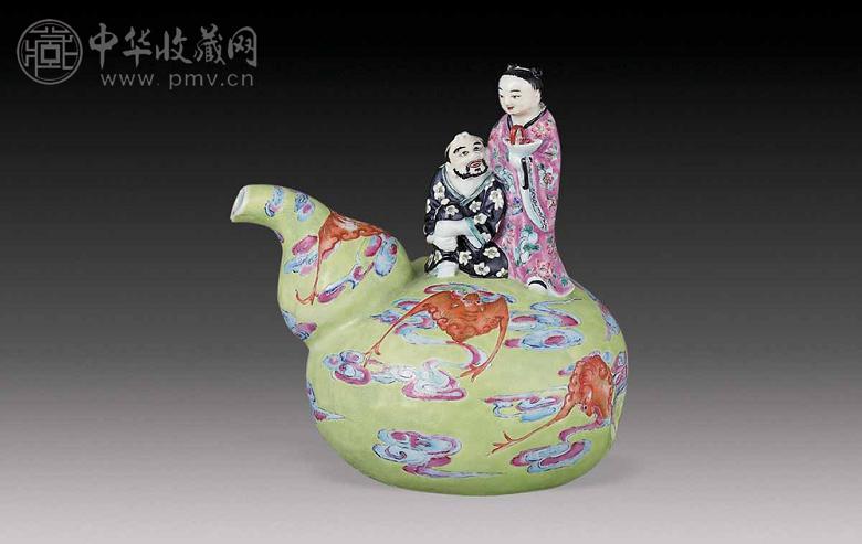 清光绪 绿地粉彩八仙人物壶