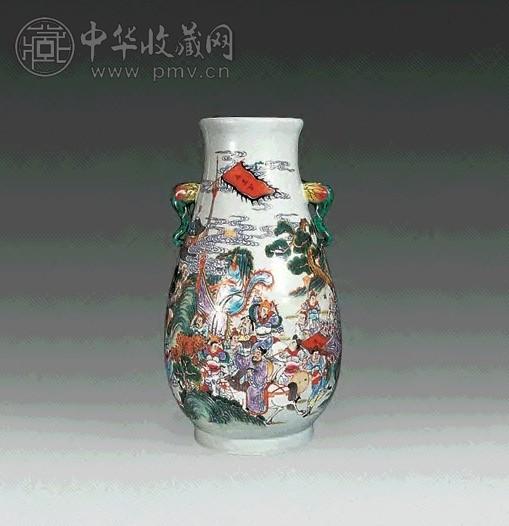 清晚期 粉彩禹皇宫故事象耳尊