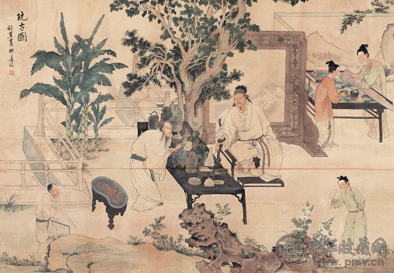 徐邦达 摹杜堇玩古图 镜心 绢本