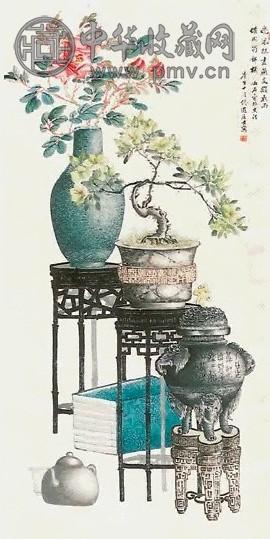 倦遊居士 清供 立轴 纸本