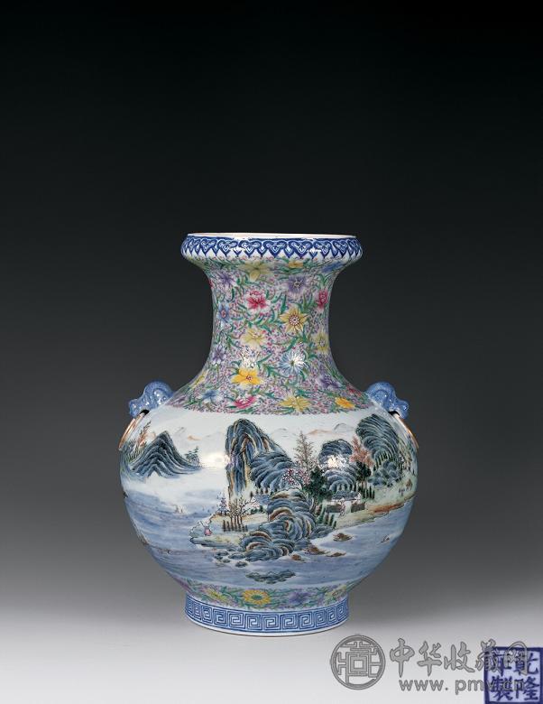 民国 粉彩山水铺首尊