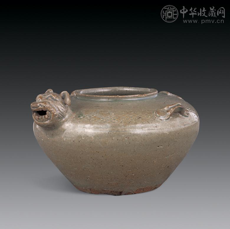 唐 青釉兽头双系壶