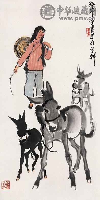 黄胄 癸卯(1963年)作 少女与驴 镜心 纸本