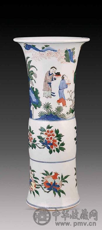 清康熙 青花五彩人物花觚