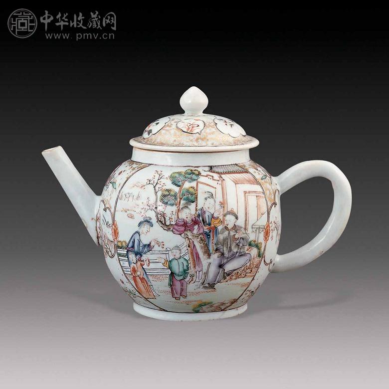 清 广彩人物茶壶