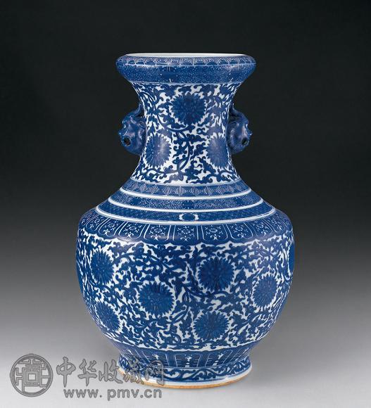 清光绪 青花缠枝花卉兽耳尊