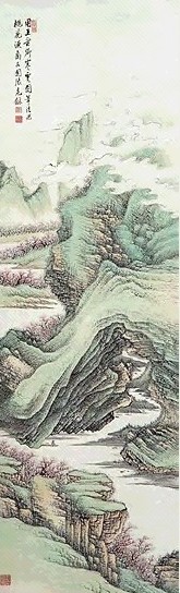 现代 张石园 桃花园图 轴