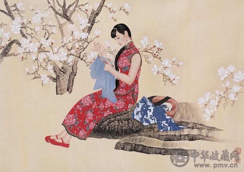 王美芳赵国经绣女镜心设色纸本收藏资讯|艺术家|书画家|书画名人|书法家