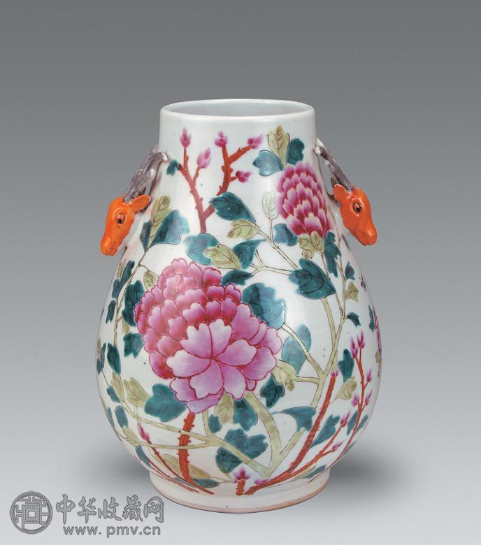 清 粉彩花卉纹鹿头尊