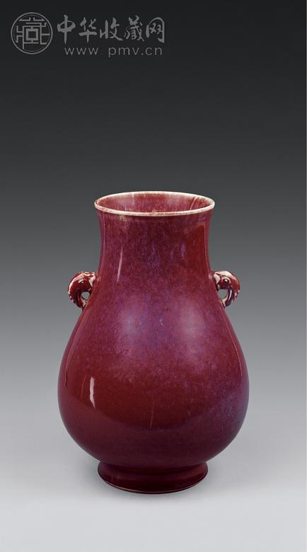 清 仿钧红釉象耳尊