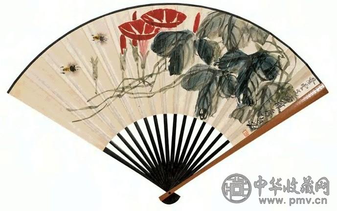 齐白石 牵牛花 成扇 设色纸本