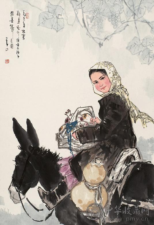 李山(油) 戊午(1978年)作 赶集归来图 立轴 设色纸本