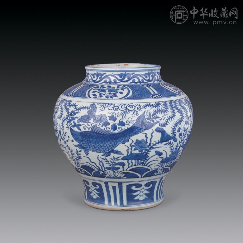 明 青花鱼藻纹罐