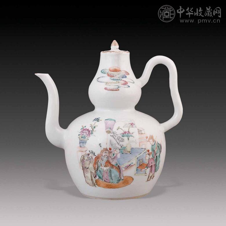 清同治 粉彩人物葫芦型酒壶
