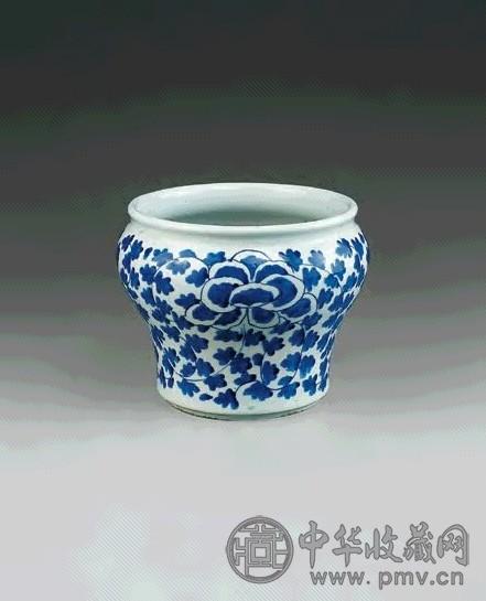 清雍正 青花花卉汶敝口罐