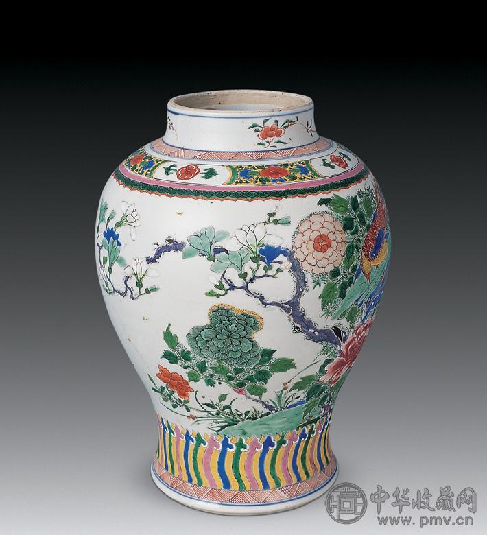 清 粉彩花鸟将军罐