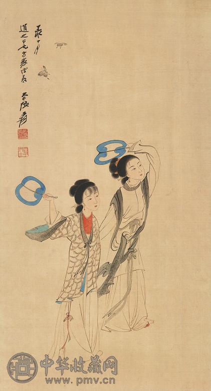 张大千1947年作扑蝶图镜心设色纸本收藏资讯|艺术家|书画家|书画名人