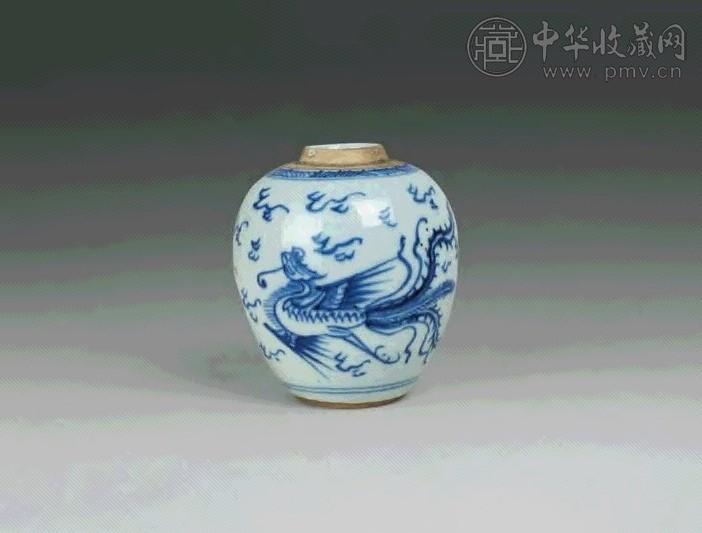 清康熙 青花凤穿小罐