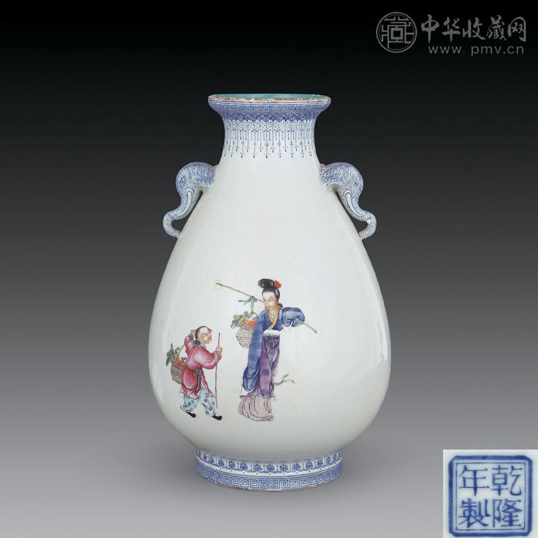 民国 粉彩人物象耳尊