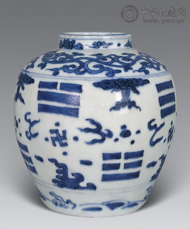 明嘉靖 青花八卦小罐