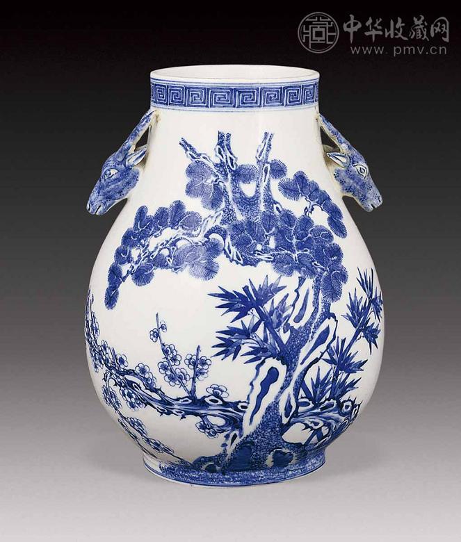 清光绪 青花松竹梅鹿头尊