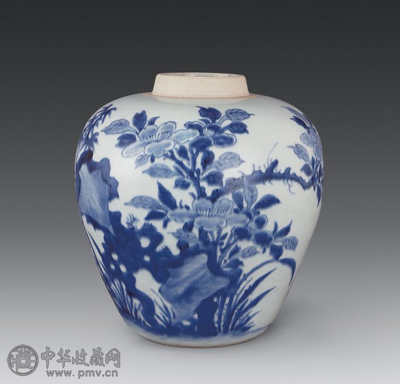清顺治 青花花鸟纹罐