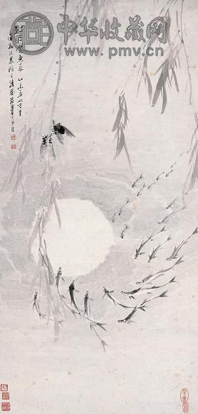 胡铁梅 皱月觉鱼来 立轴 设色纸本