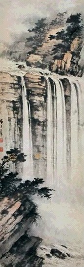 黄君璧 林泉风瀑 立轴 设色纸本