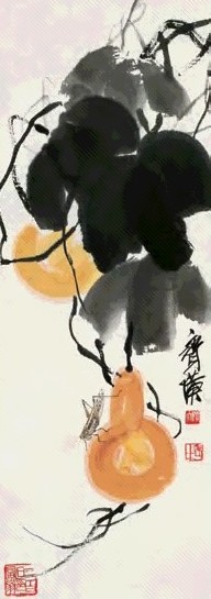 齐白石 草虫葫芦图立轴设色纸本