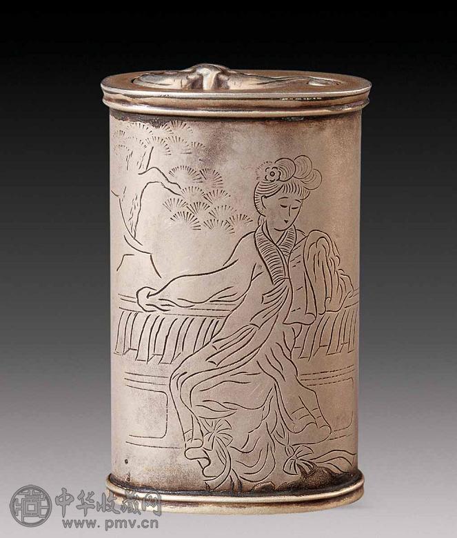 清 白铜雕人物盒