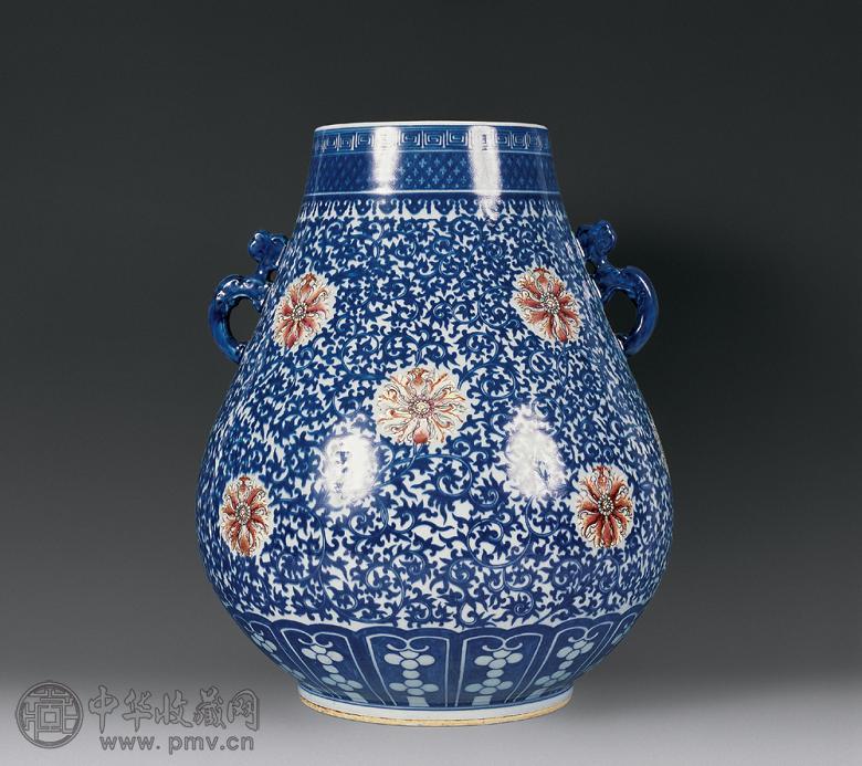 清光绪 青花粉彩缠枝莲纹鹿头尊