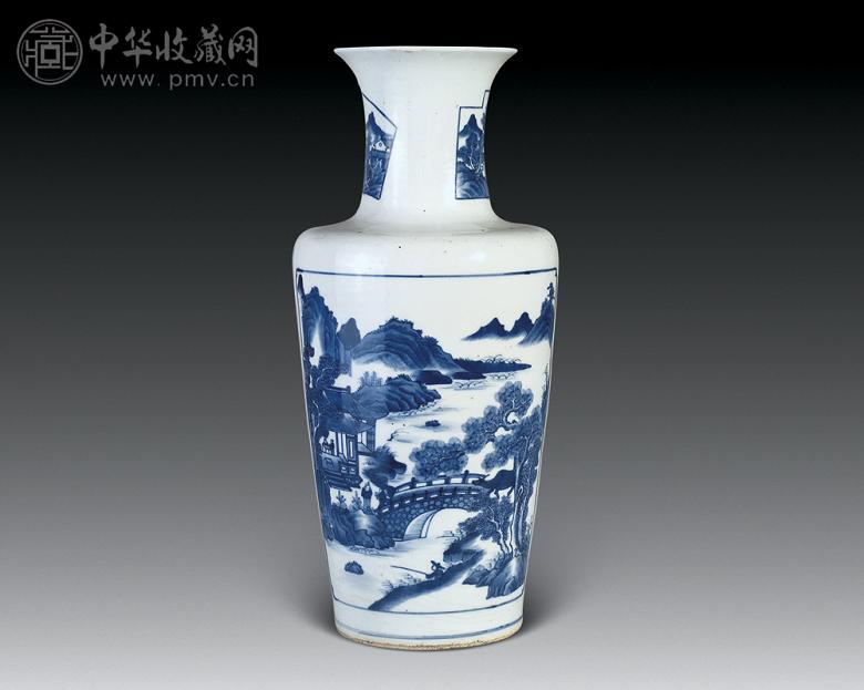 十九世纪 青花山水纹观音尊