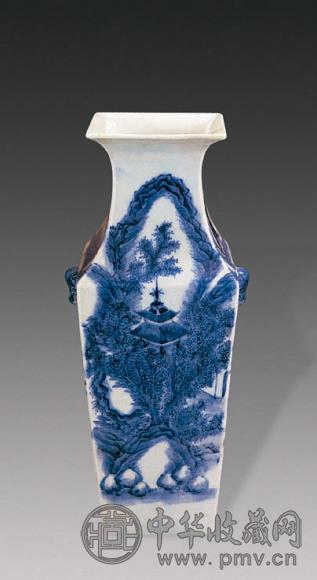 清光绪 青花山水四方瓶