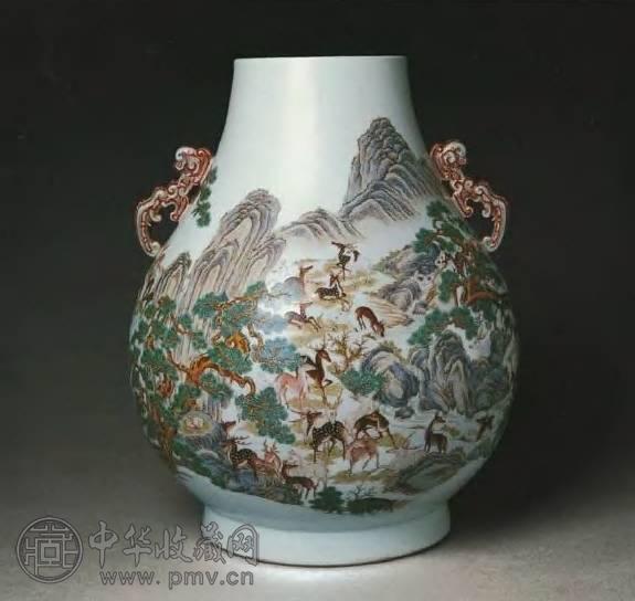 清道光 粉彩百鹿尊