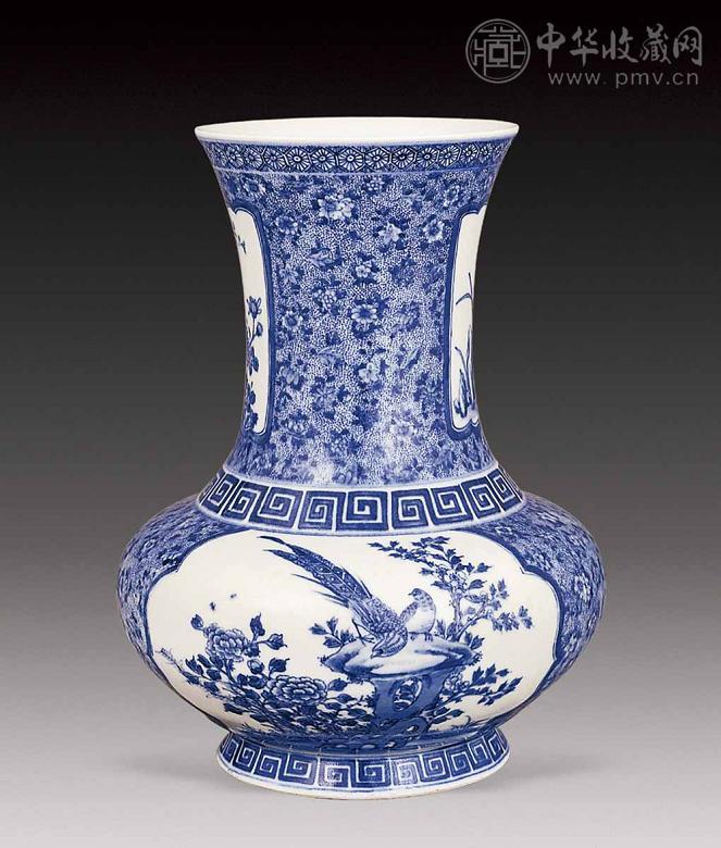 清光绪 青花冰梅开光花鸟尊